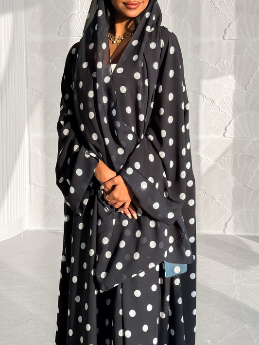 Black Polka Dot Abaya Set