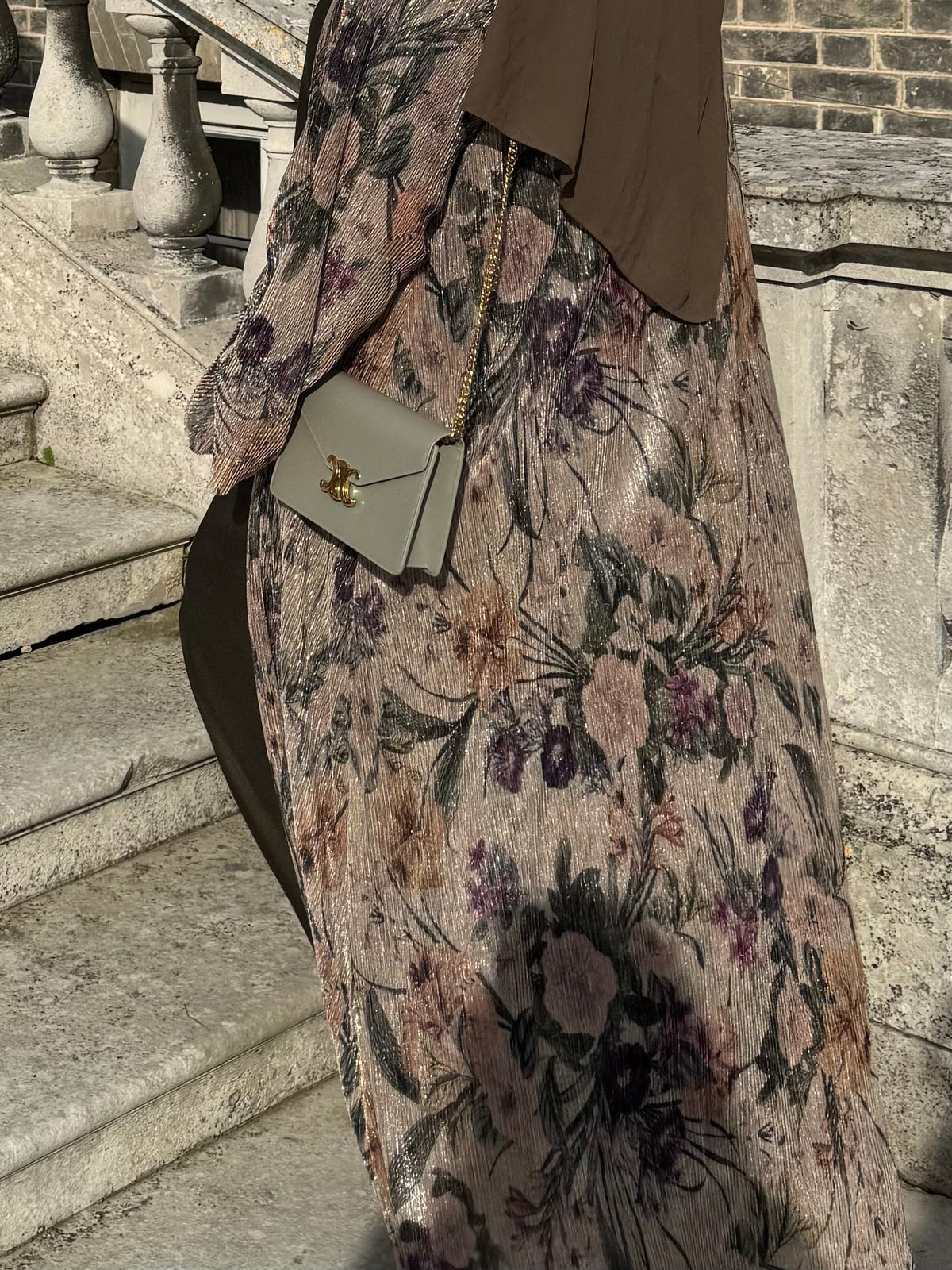 Midnight Abaya Set — Floral Print Open-Front Abaya with Matching Hijab