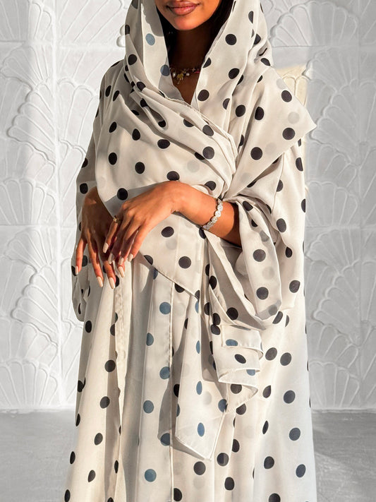 White Polka Dot Abaya Set