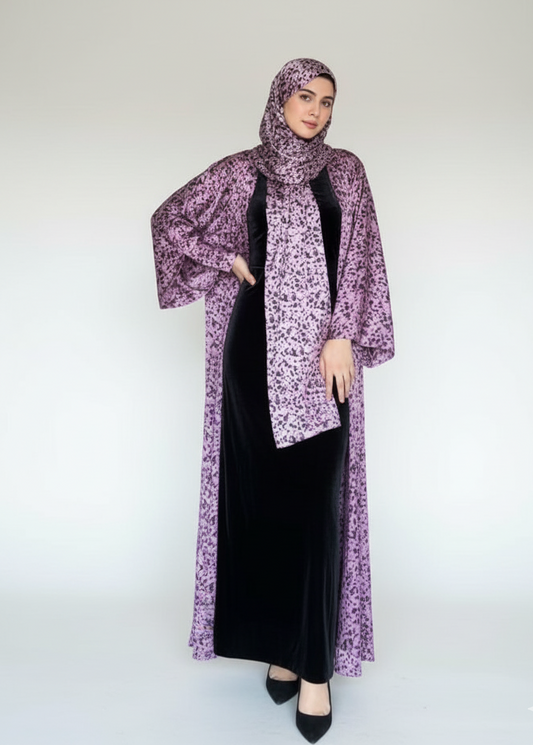 Silk Printed Abaya / Mauve