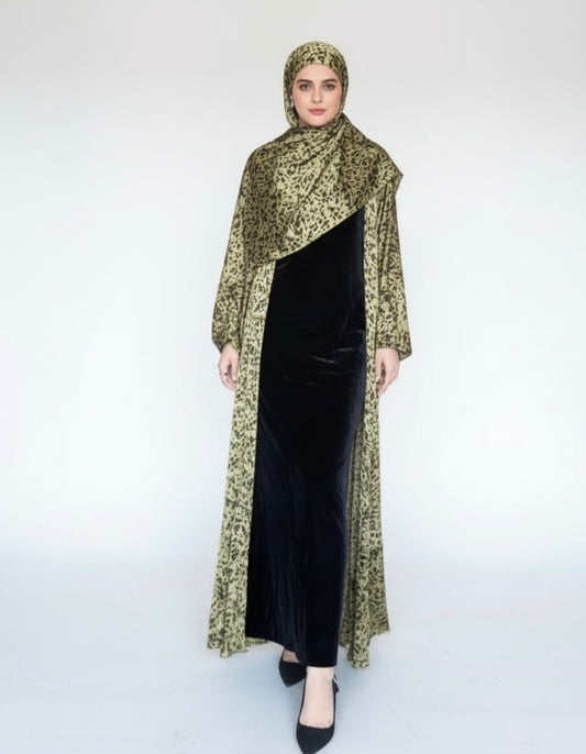 Silk Printed Abaya / Mustard