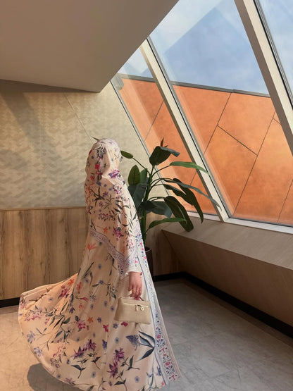 Summer Bloom Abaya Set — Floral Print Open-Front Abaya with Matching Hijab