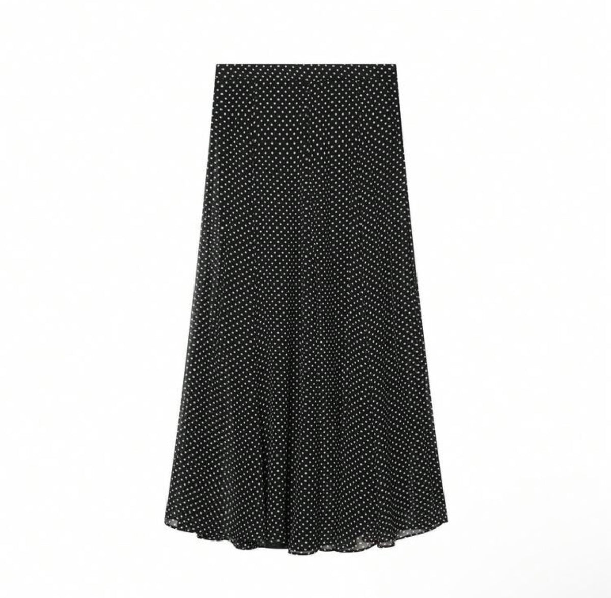 Polka Dot Bow Blouse + Loose Pleated Skirt 2-Piece Set Black