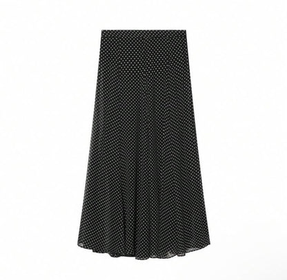 Polka Dot Bow Blouse + Loose Pleated Skirt 2-Piece Set Black