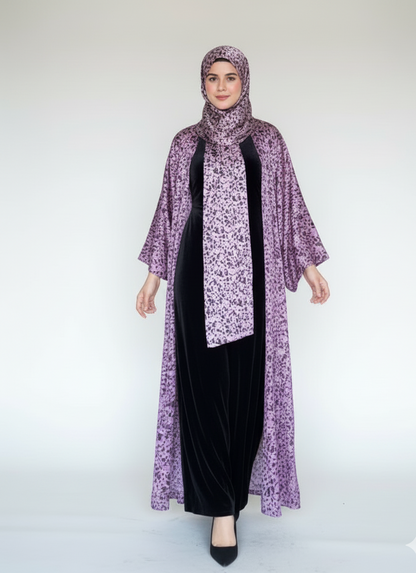 Silk Printed Abaya / Mauve