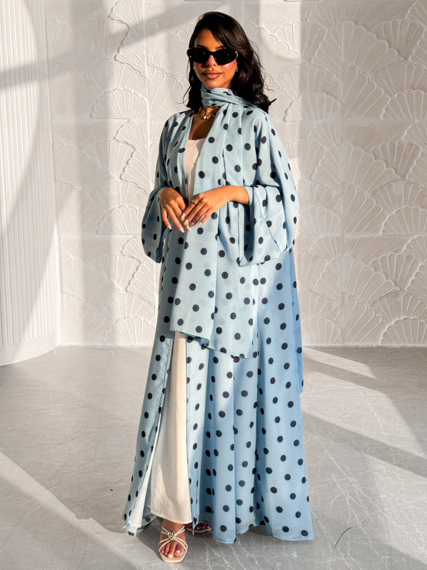 Sky Blue Polka Dot Abaya Set