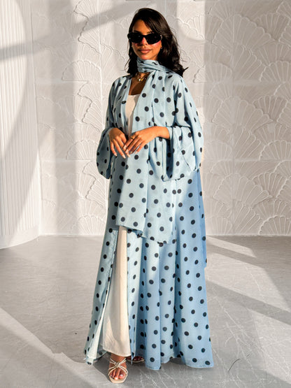 Sky Blue Polka Dot Abaya Set