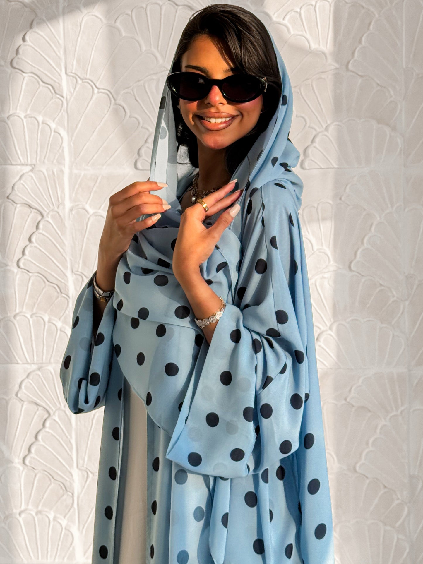 Sky Blue Polka Dot Abaya Set