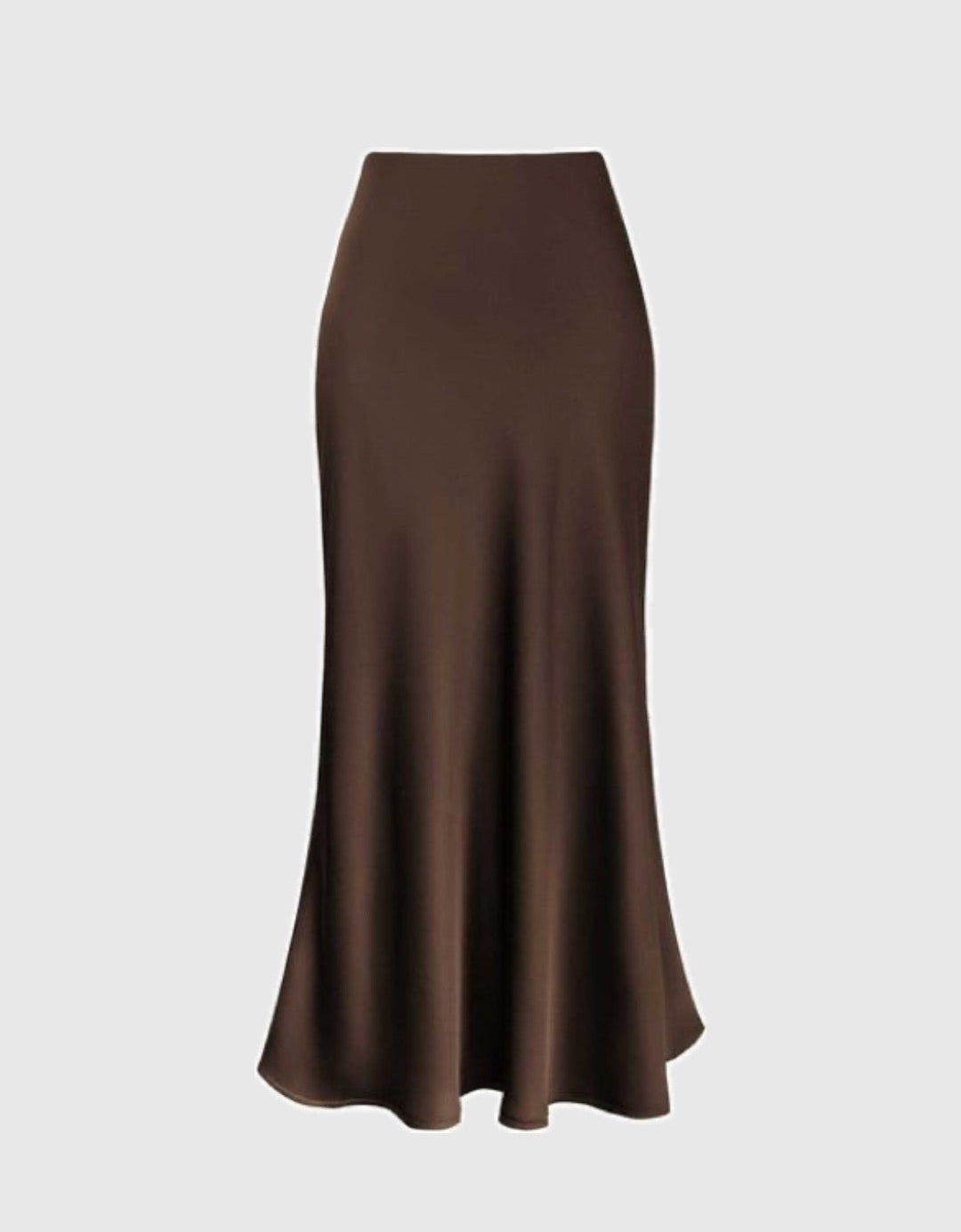 Satin Silk Midi Skirt / Brown