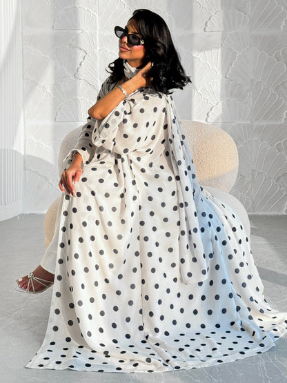 White Polka Dot Abaya Set