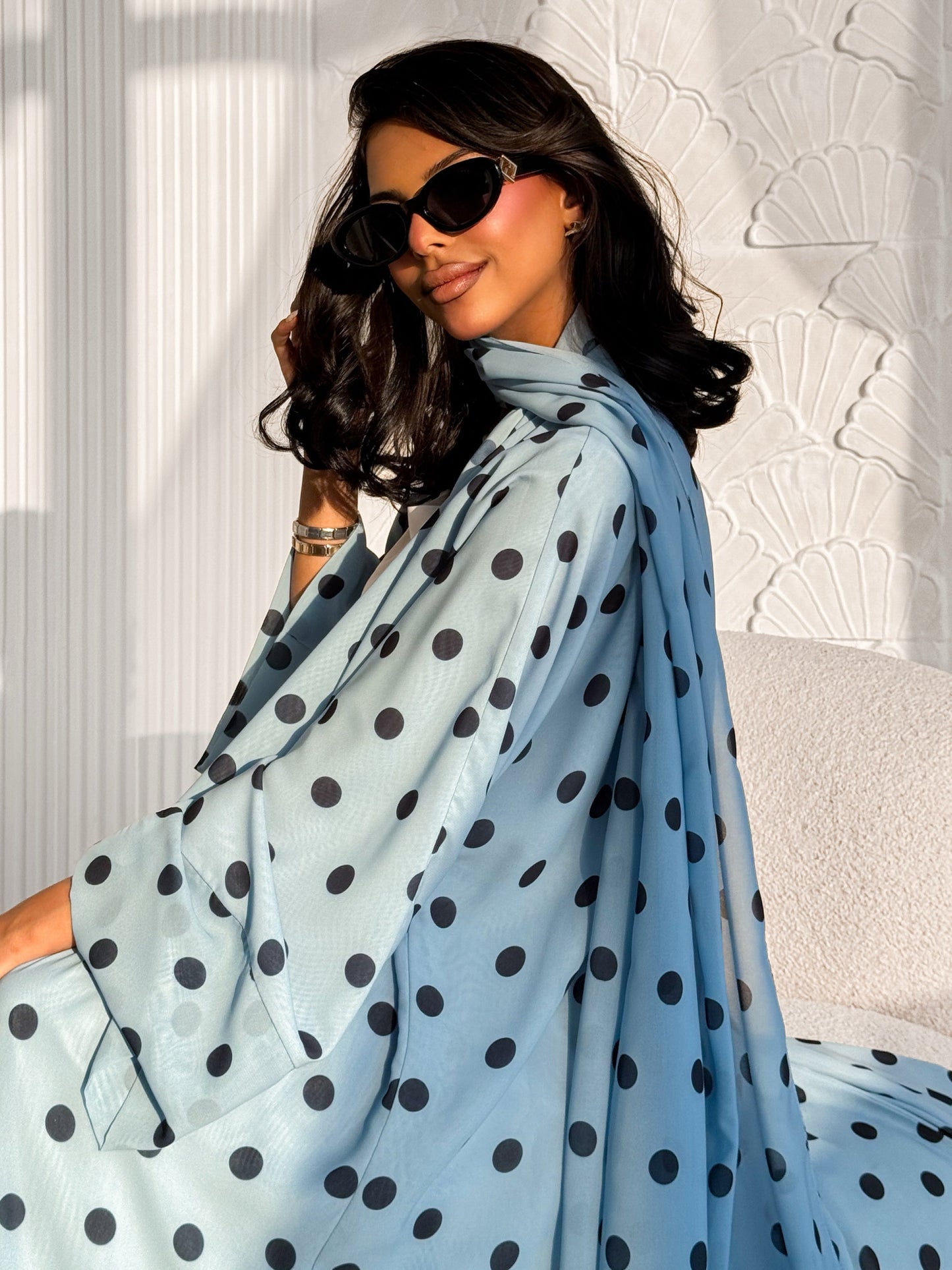 Sky Blue Polka Dot Abaya Set