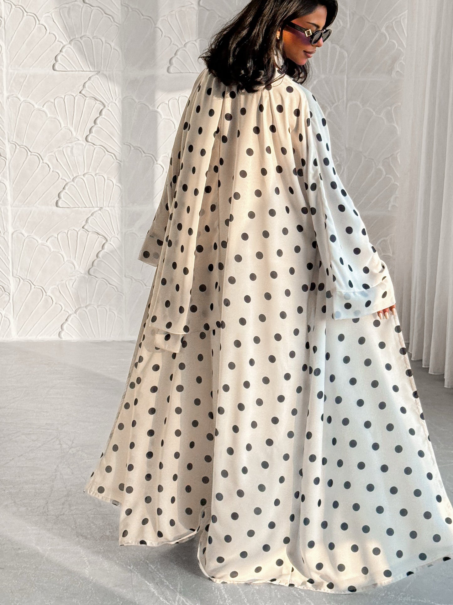 White Polka Dot Abaya Set