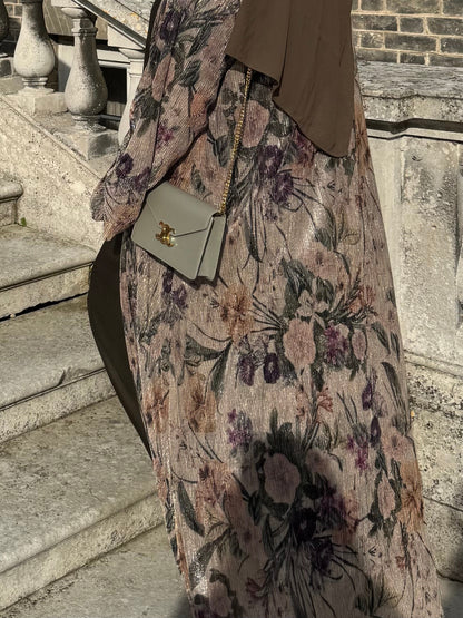 Midnight Abaya Set — Floral Print Open-Front Abaya with Matching Hijab