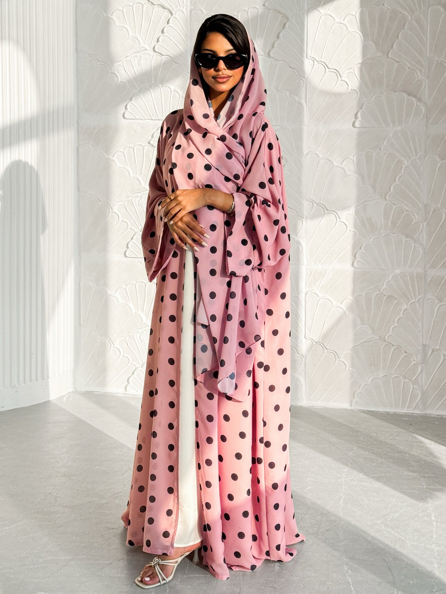 Pink Polka Dot Abaya Set