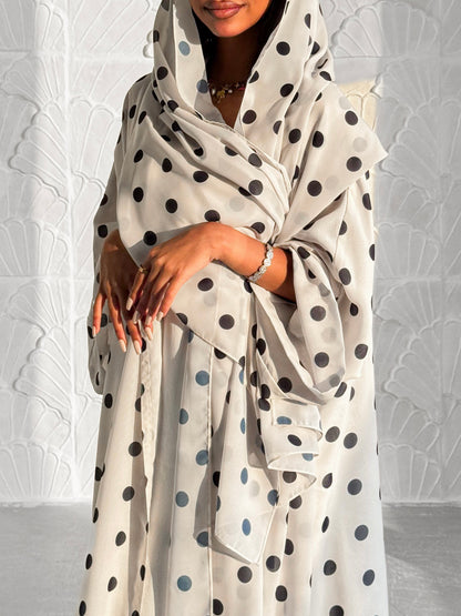 White Polka Dot Abaya Set