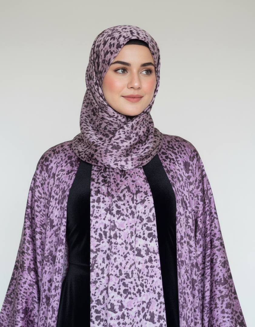 Silk Printed Abaya / Mauve