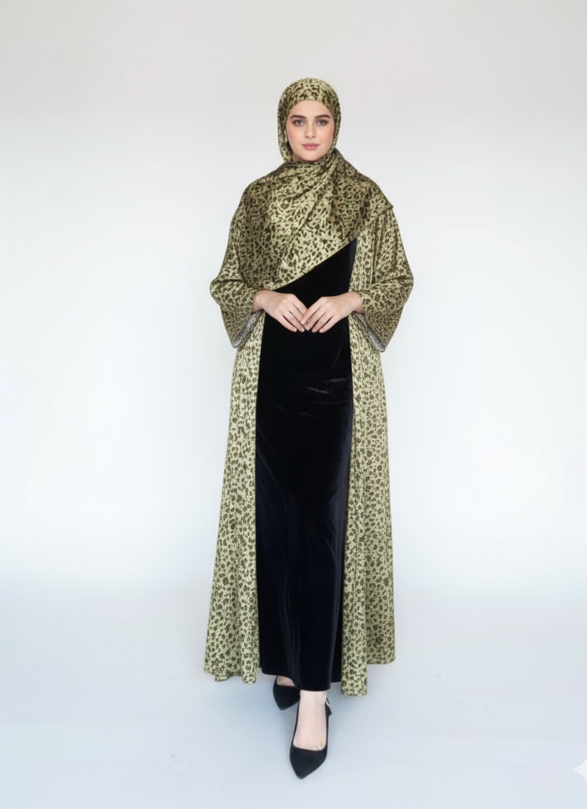 Silk Printed Abaya / Mustard