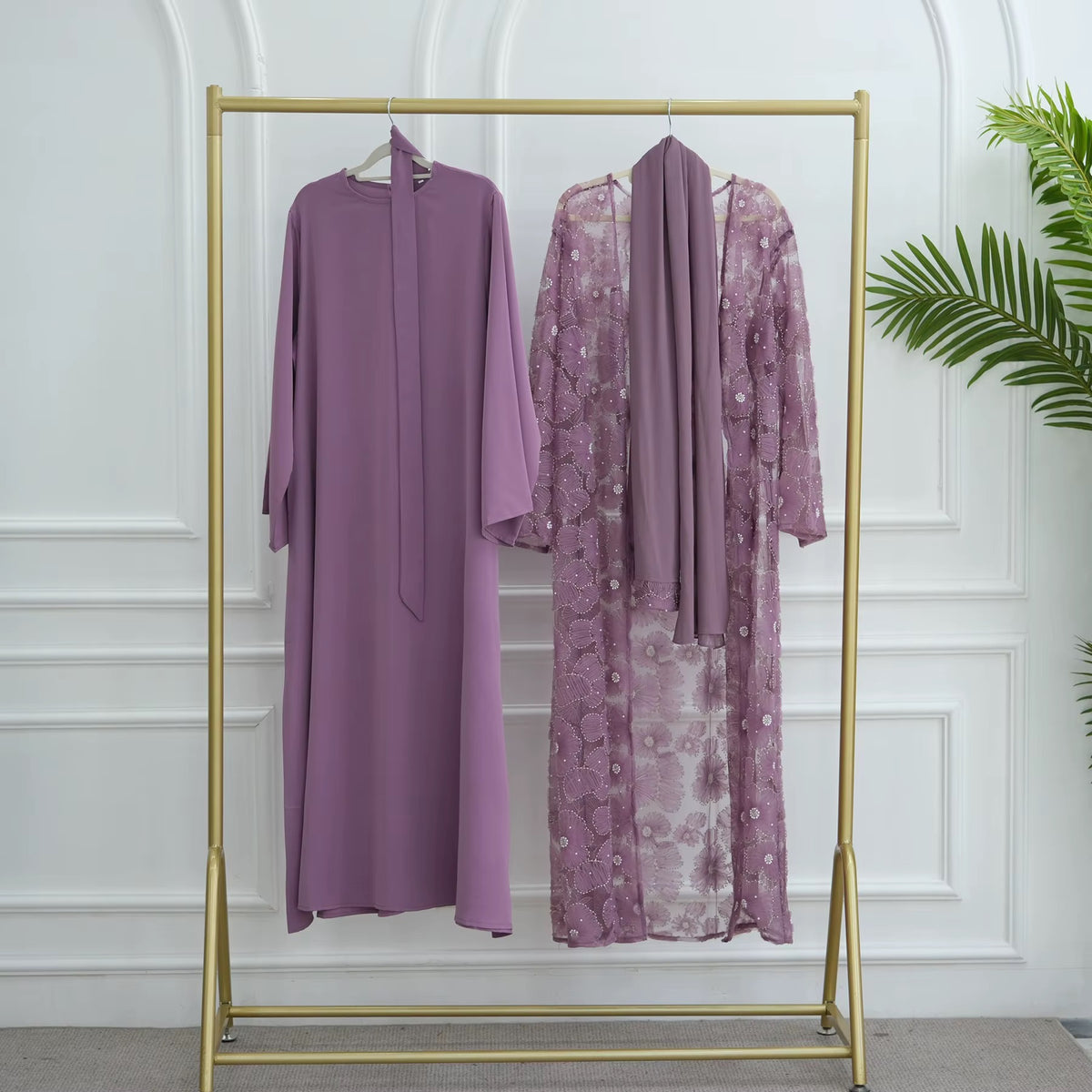 Luxury Cutdana Abaya Set with Inner & Hijab