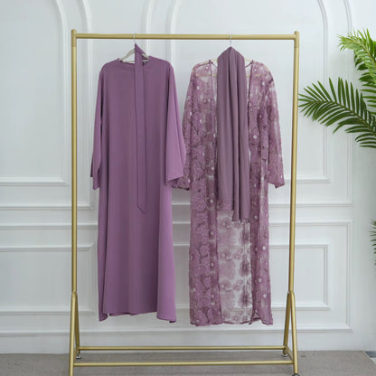 Luxury Cutdana Abaya Set with Inner & Hijab