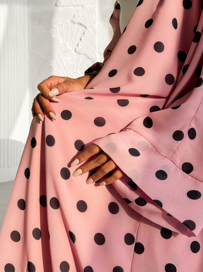 Pink Polka Dot Abaya Set