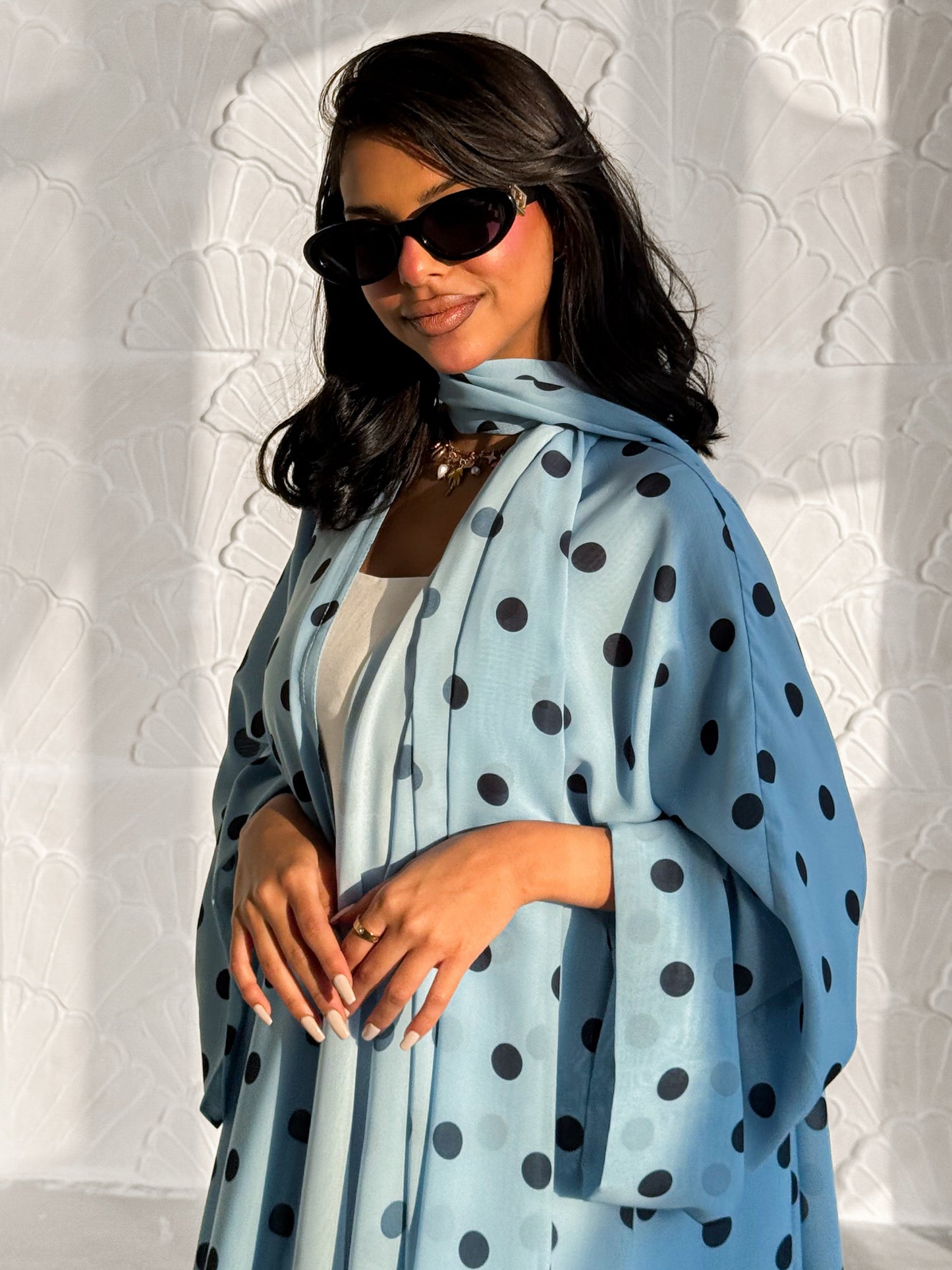 Sky Blue Polka Dot Abaya Set