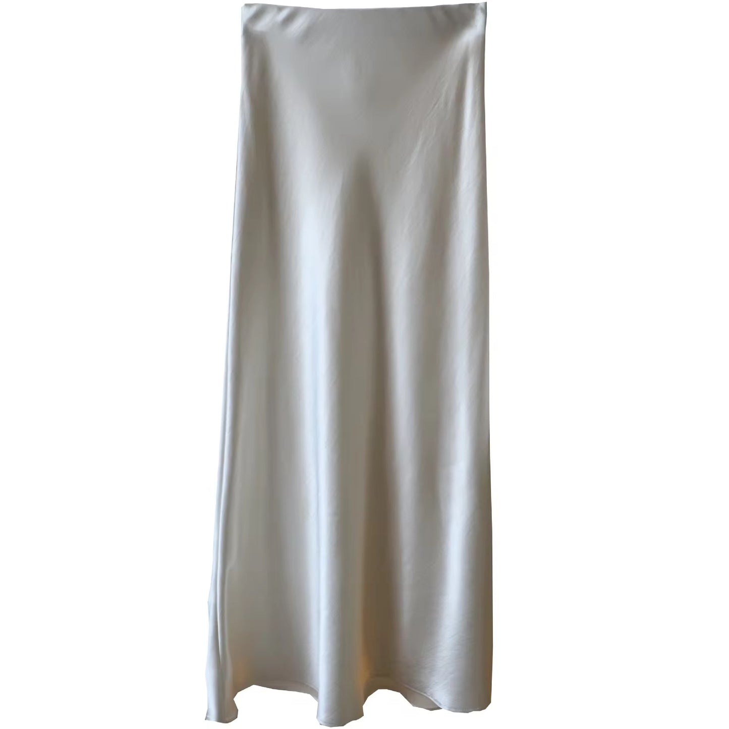 Satin Silk Midi Skirt / Cream White