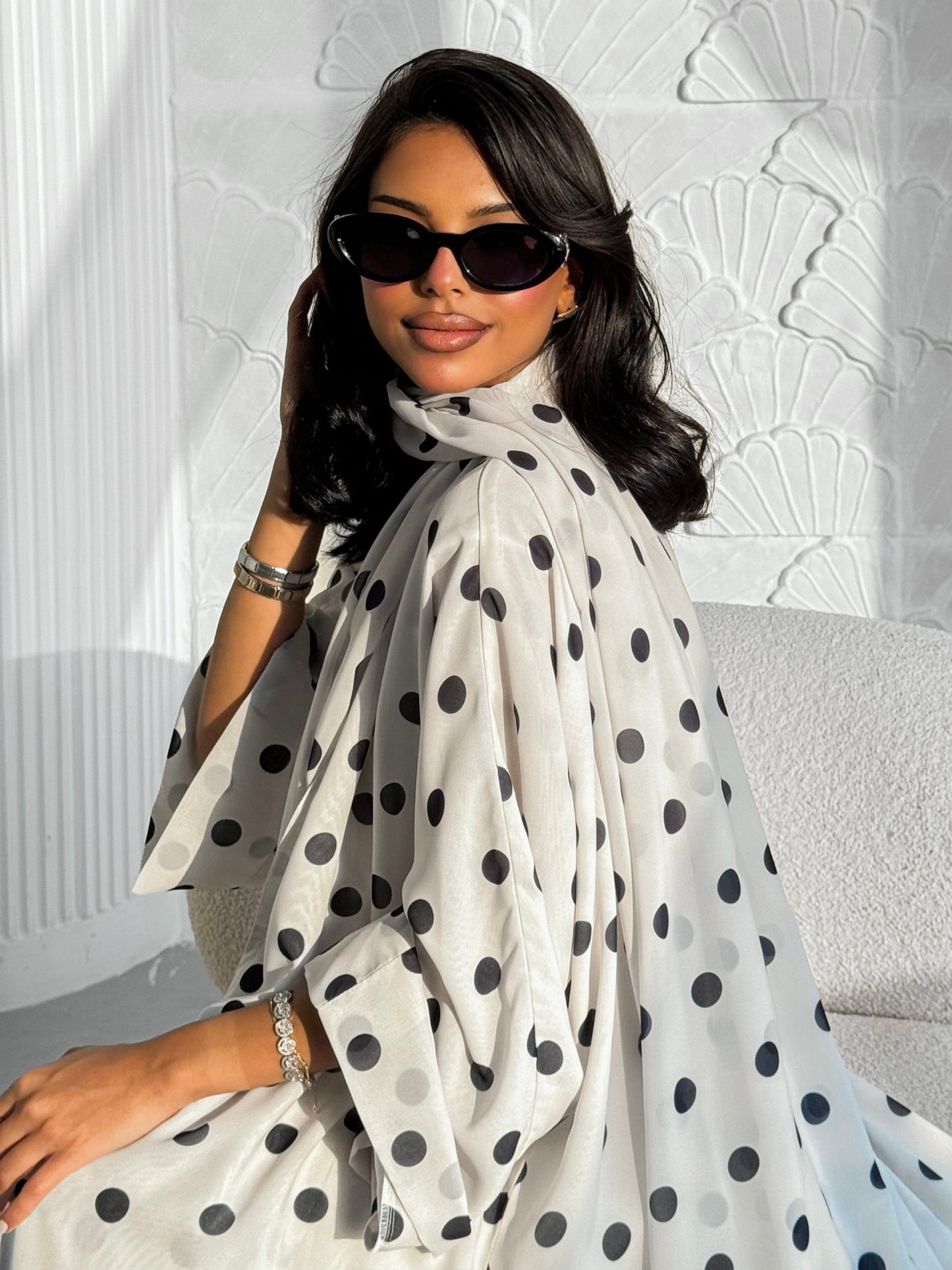 White Polka Dot Abaya Set