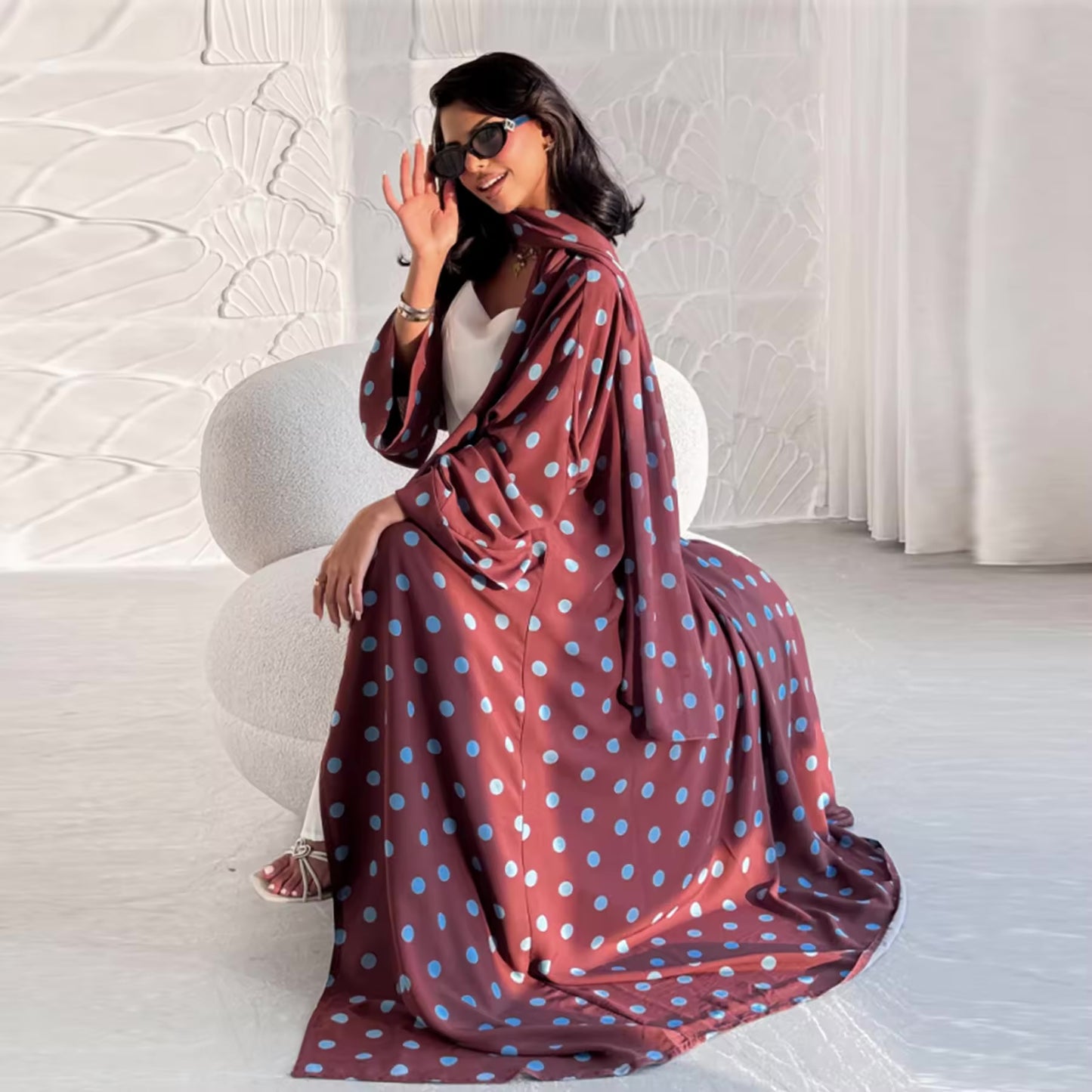 Rose Wood Polka Dot Abaya Set