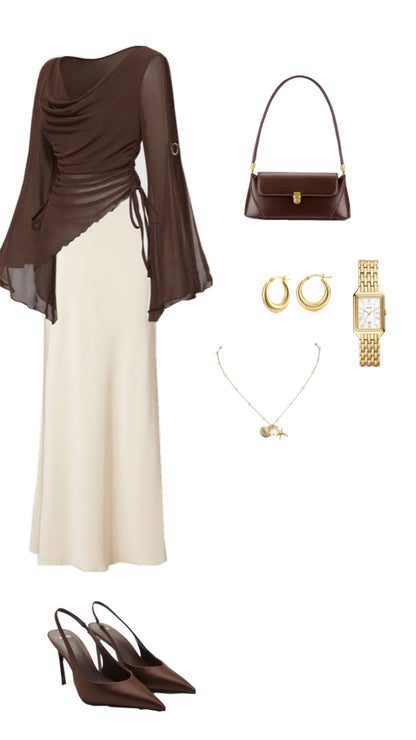 Satin Silk Midi Skirt / Cream White