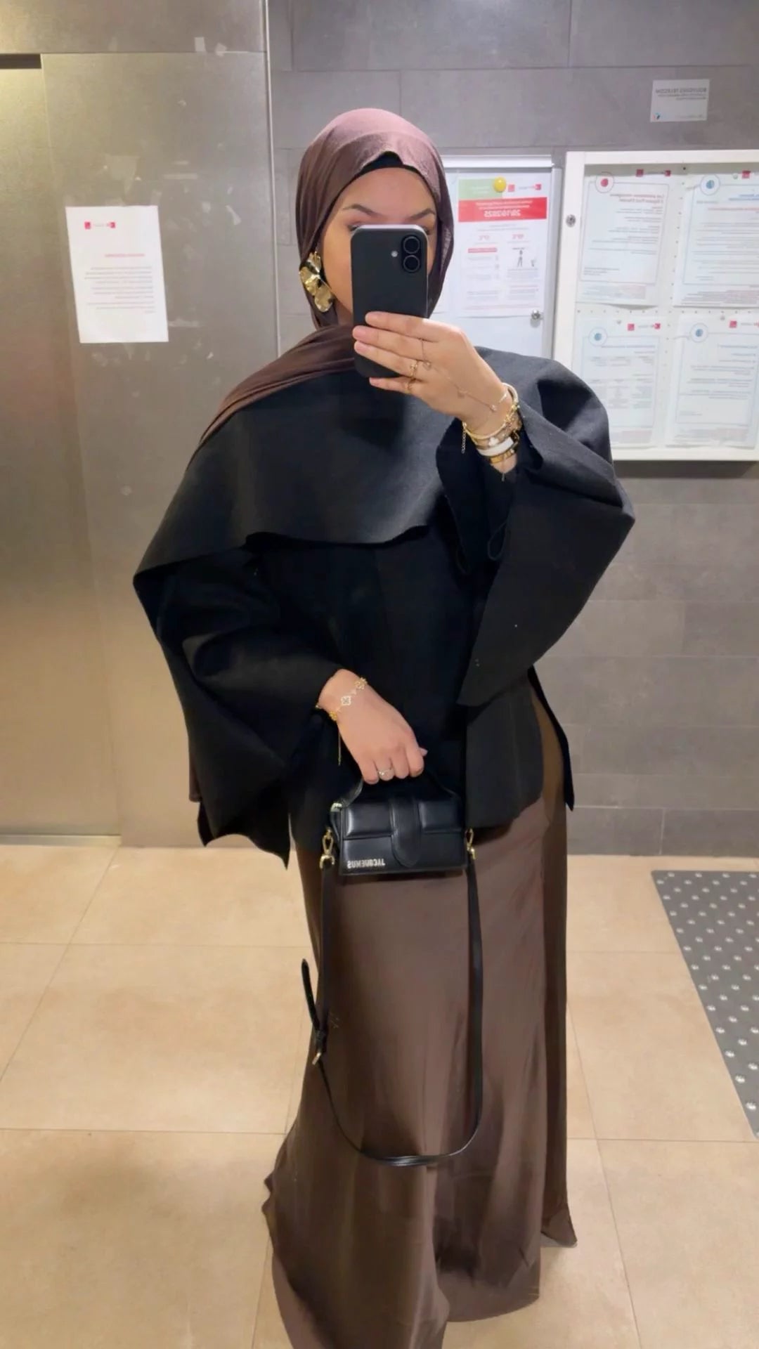Satin Silk Midi Skirt / Brown