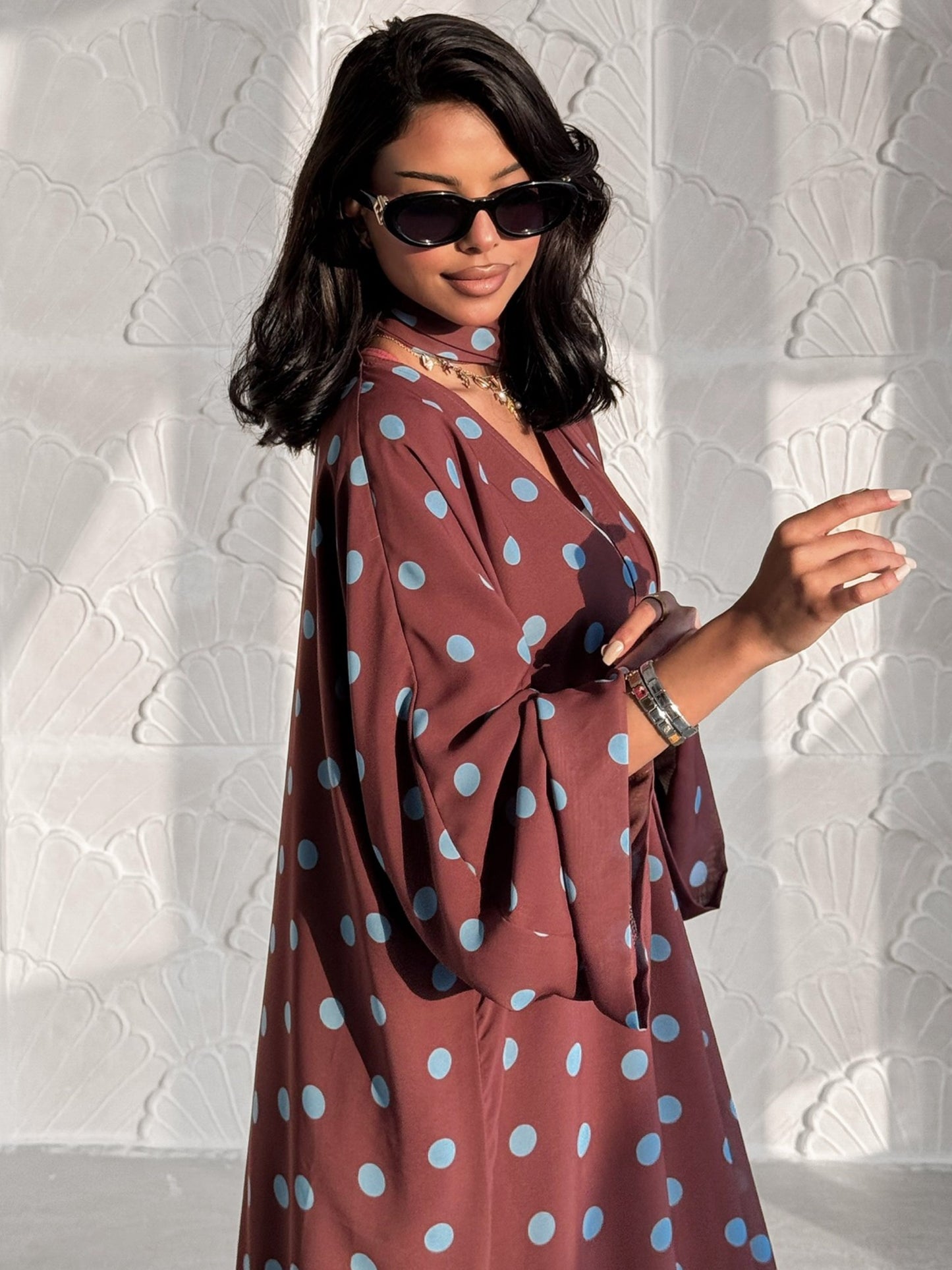 Rose Wood Polka Dot Abaya Set