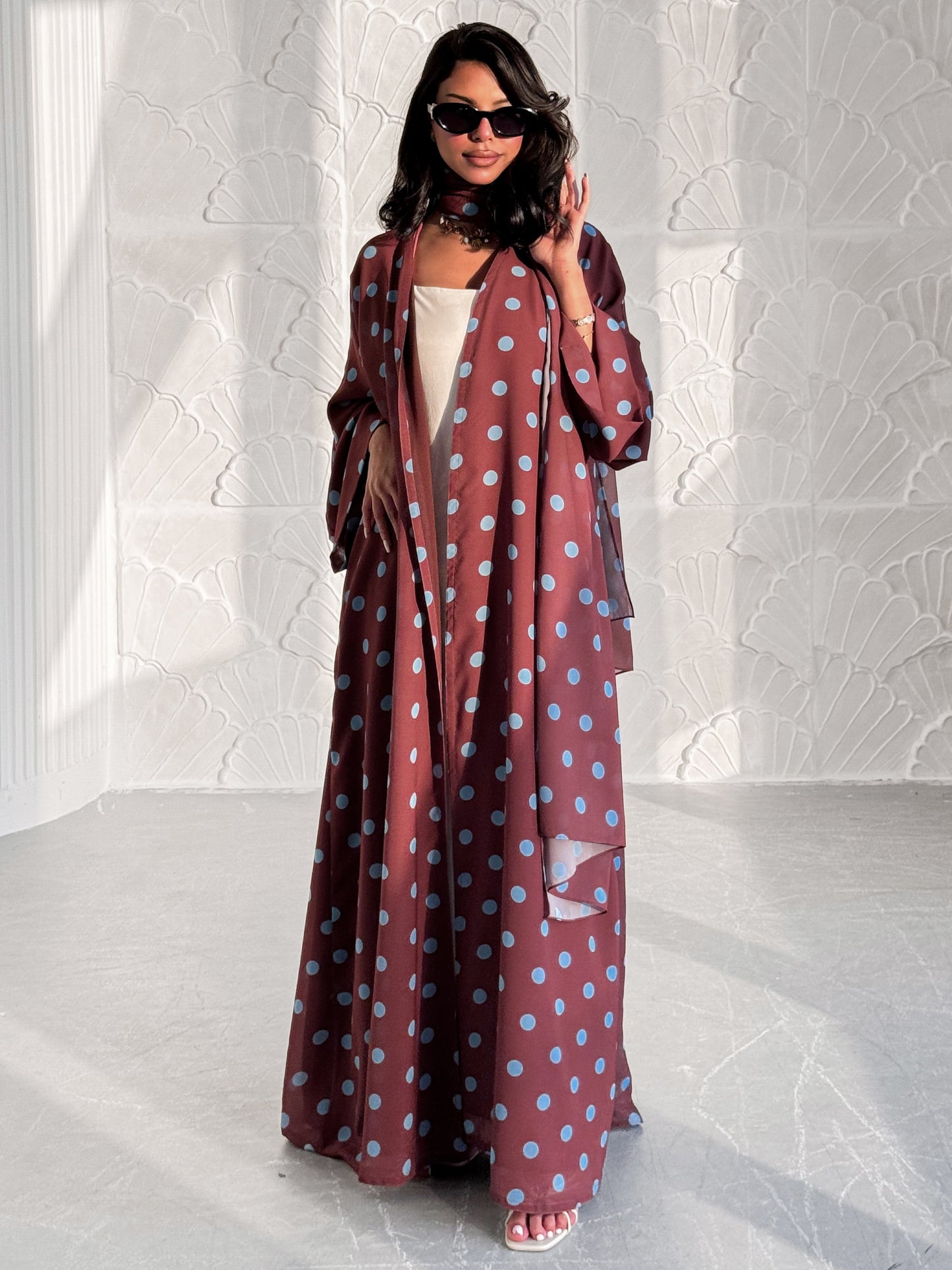 Rose Wood Polka Dot Abaya Set