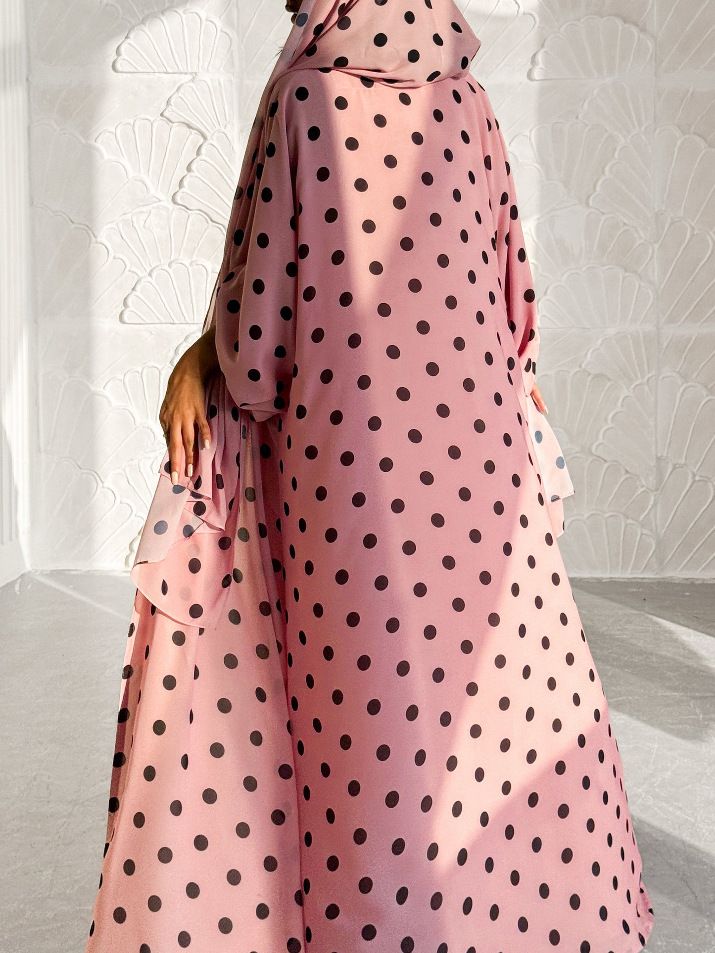 Pink Polka Dot Abaya Set
