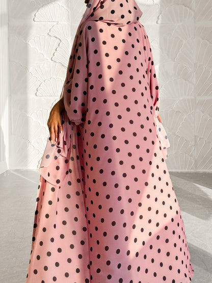 Pink Polka Dot Abaya Set