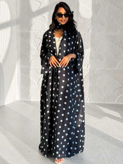 Black Polka Dot Abaya Set