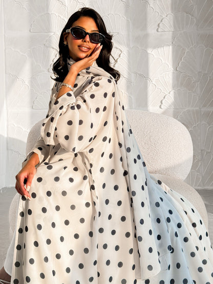 White Polka Dot Abaya Set
