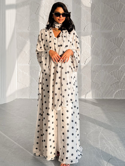 White Polka Dot Abaya Set