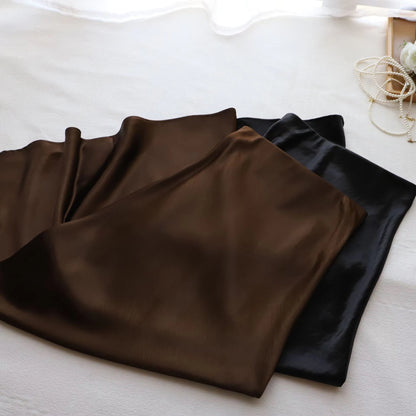 Satin Silk Midi Skirt / Brown