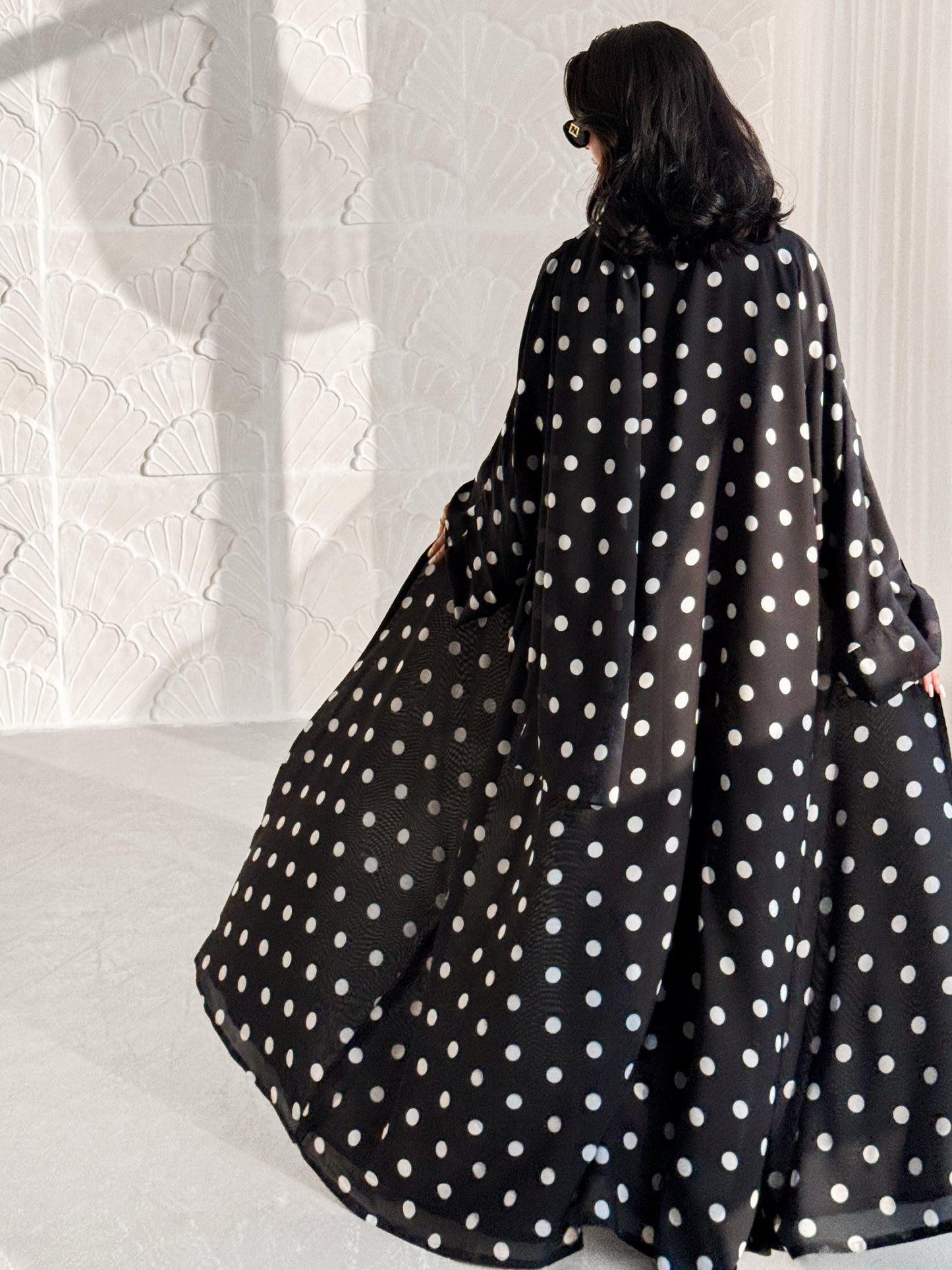 Black Polka Dot Abaya Set
