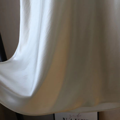 Satin Silk Midi Skirt / Cream White