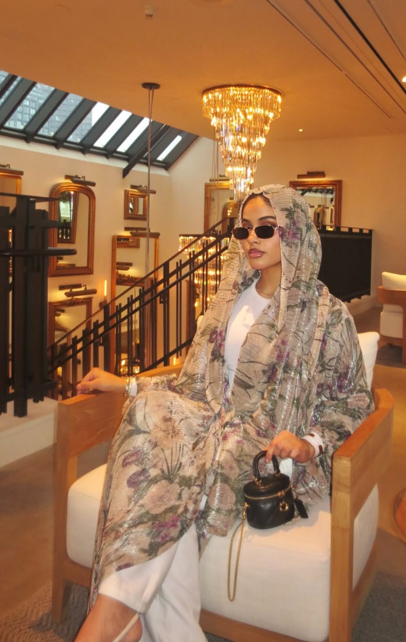 Midnight Abaya Set — Floral Print Open-Front Abaya with Matching Hijab