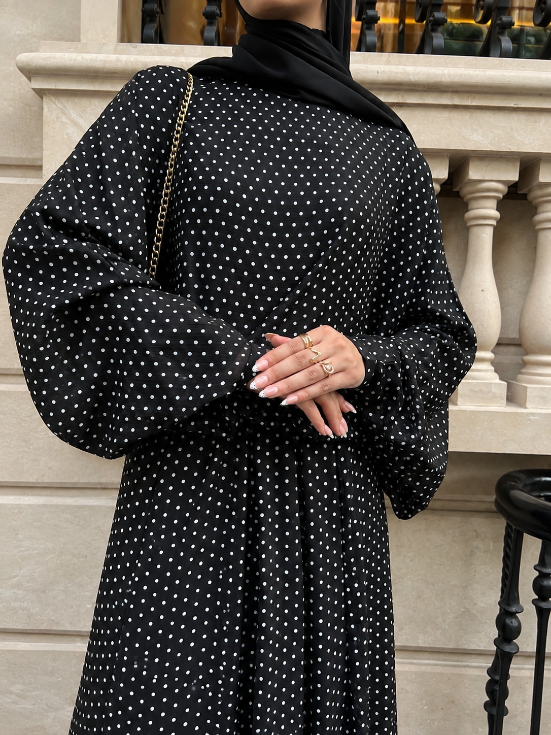 Polka Dot Bow Blouse + Loose Pleated Skirt 2-Piece Set Black