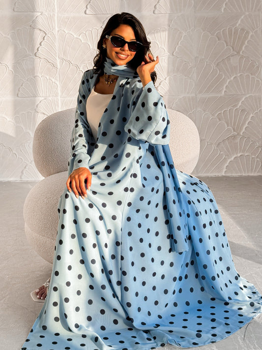 Sky Blue Polka Dot Abaya Set