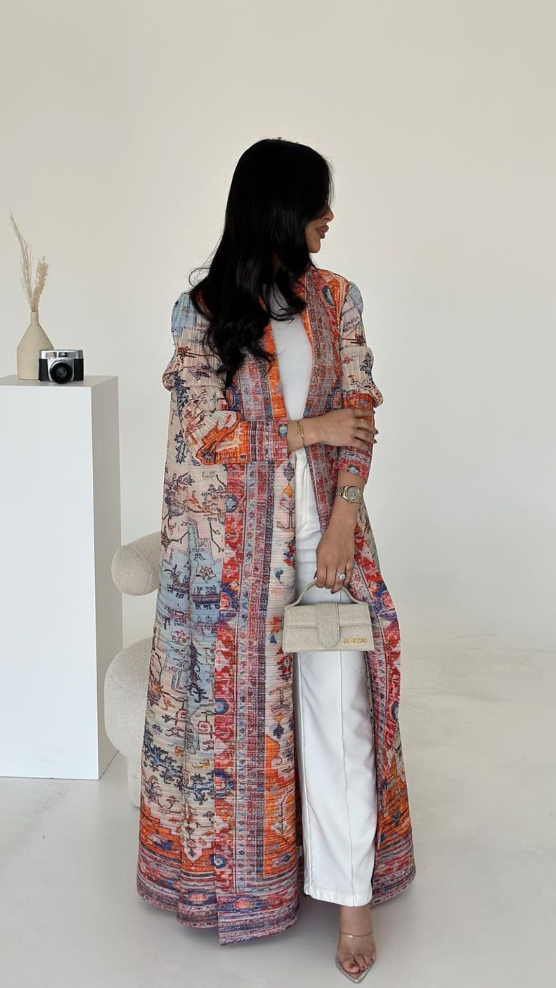 Coral Tapestry - Pleated Open Kaftan