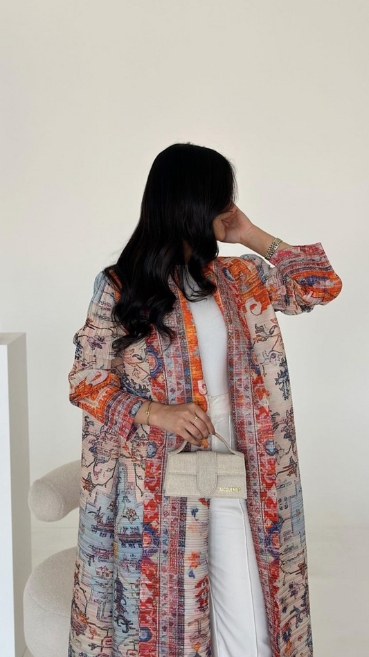 Coral Tapestry - Pleated Open Kaftan