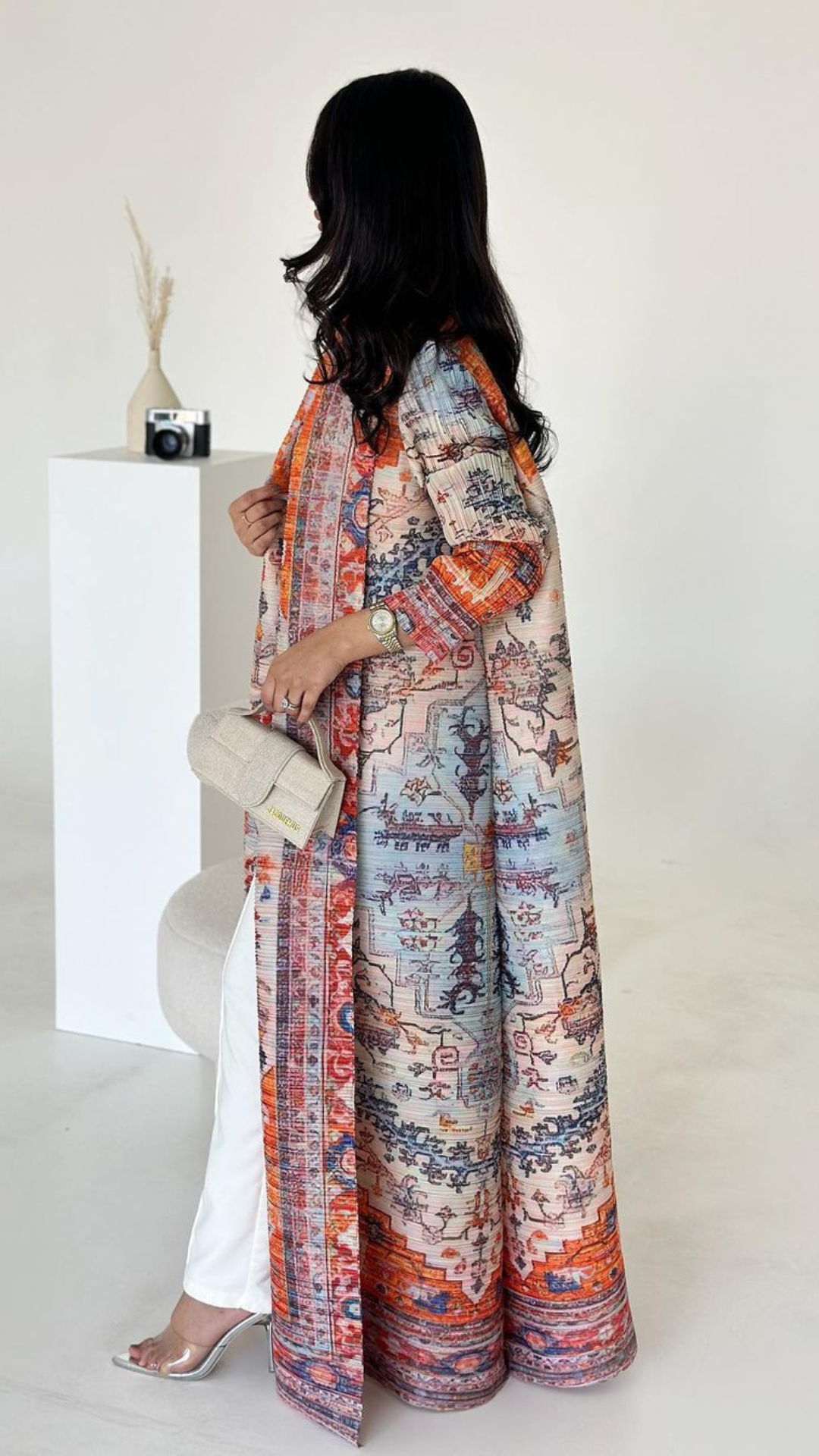 Coral Tapestry - Pleated Open Kaftan