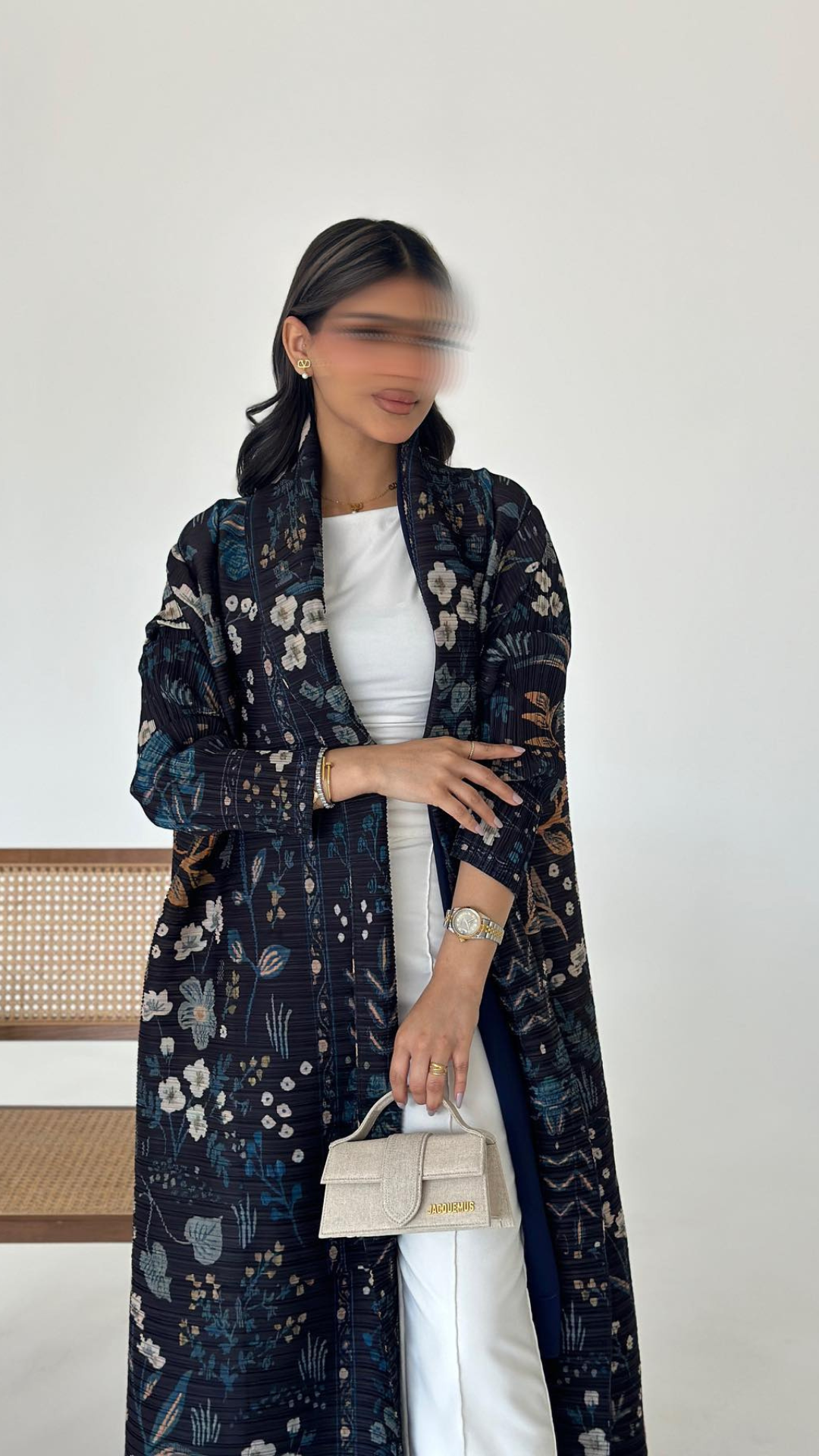 Black Floral — Pleated Open Kaftan