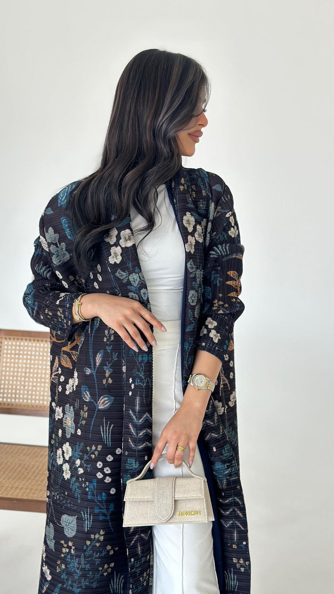 Black Floral — Pleated Open Kaftan