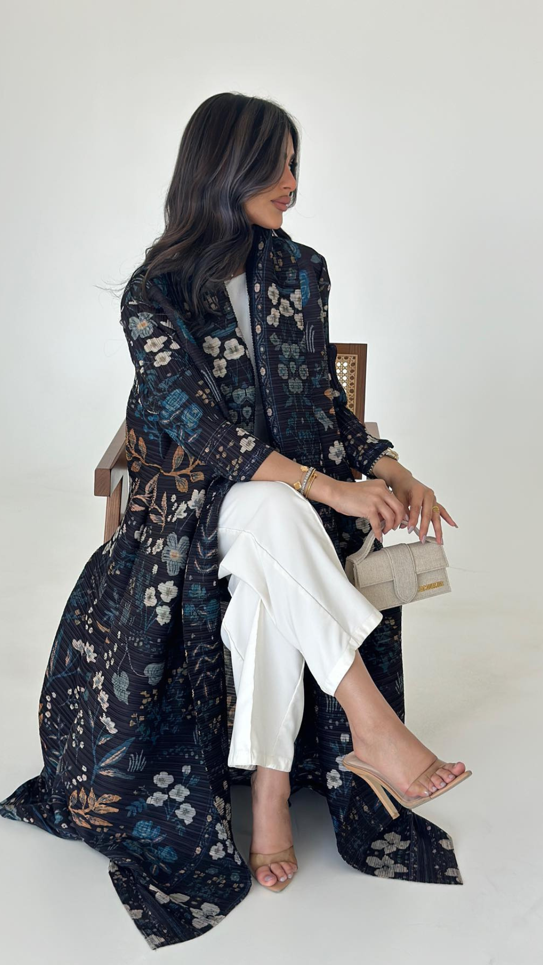 Black Floral — Pleated Open Kaftan