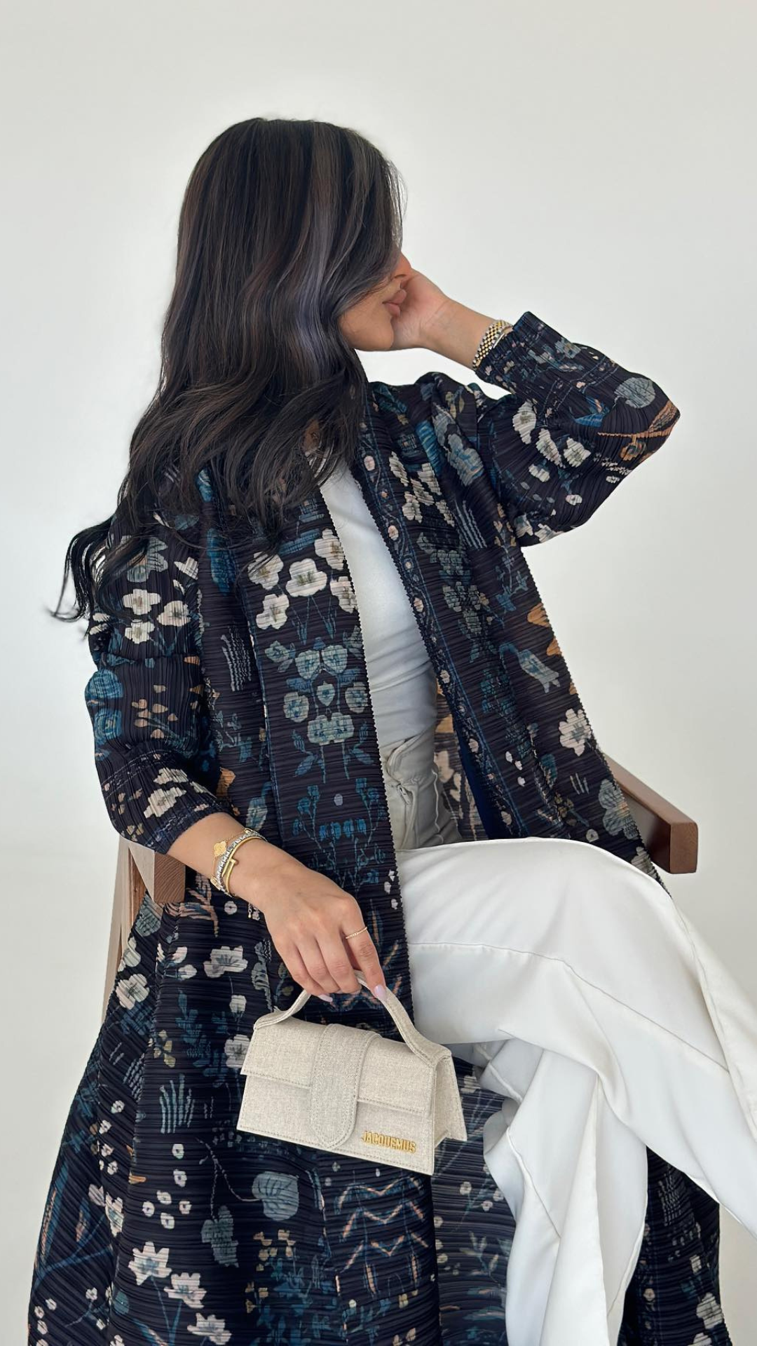 Black Floral — Pleated Open Kaftan